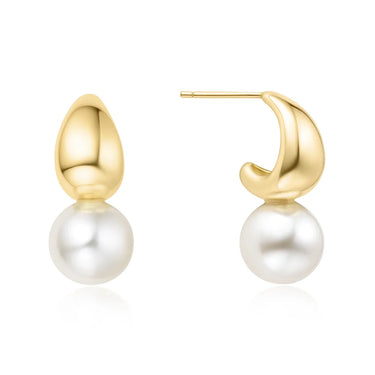 Ania Haie Dome Hoop Earrings in Gold Overlay with Shell Pearl Dangle.