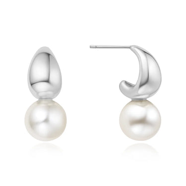 Ania Haie Dome Hoop Earrings in Sterling Silver with Shell Pearl Dangle