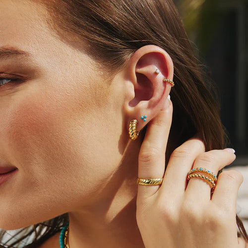 Ania Haie 14Kt Gold Overlay Lab Created Turquoise Lotus Stud Earrings