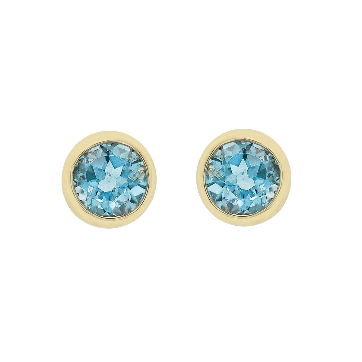 14Kt Yellow Gold Bezel Set London Blue Topaz Stud Earrings