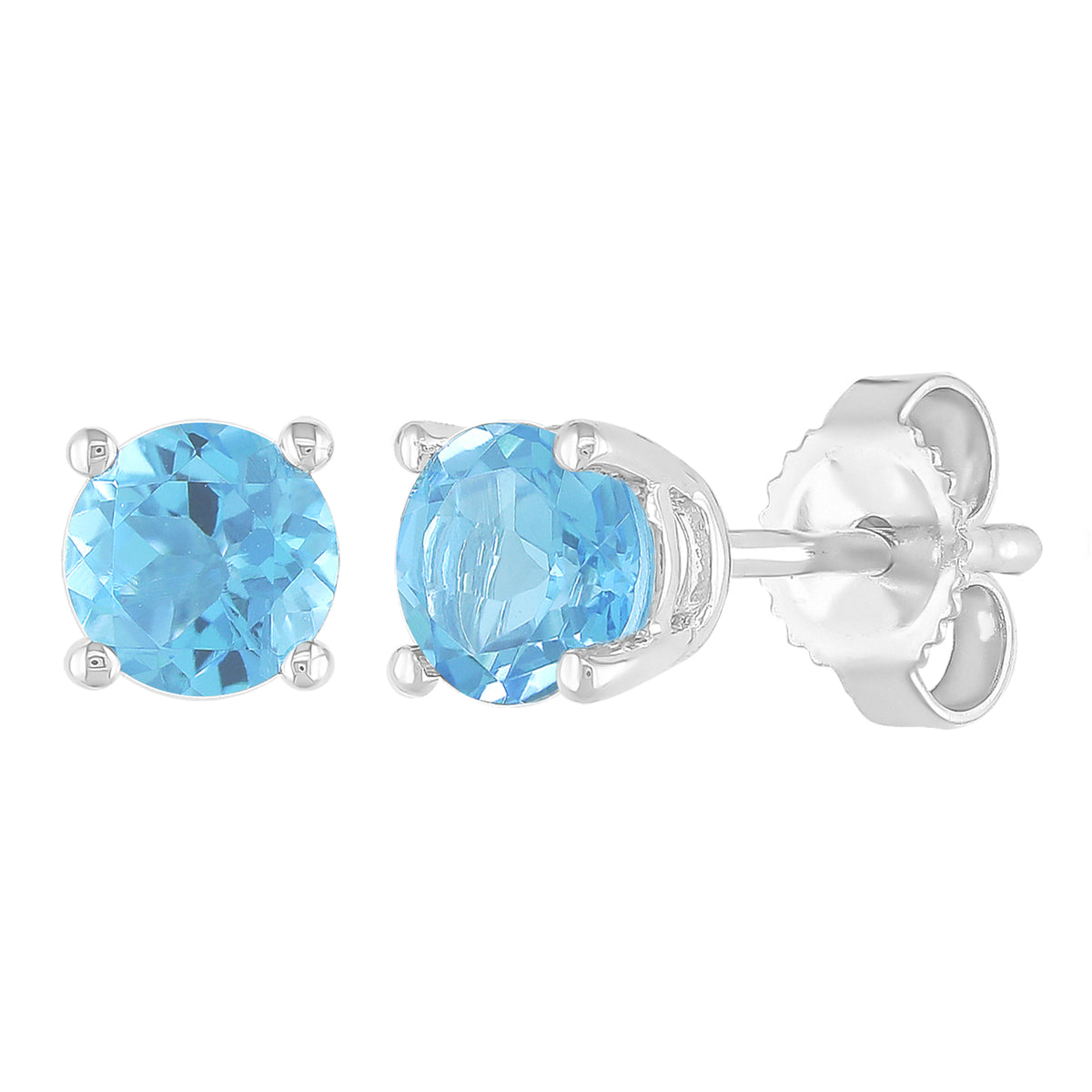 14Kt White Gold 5mm Blue Topaz Stud Earrings