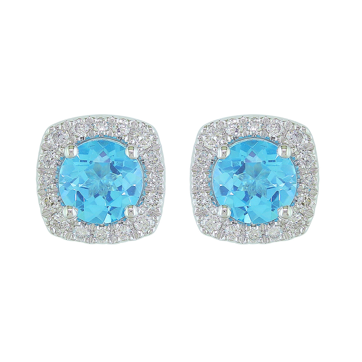 14Kt White Gold Center Of My World Halo Stud Earrings with 1.12ctt Blue Topaz