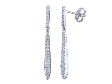 14Kt White Gold Stiletto Dangle Diamond Earrings