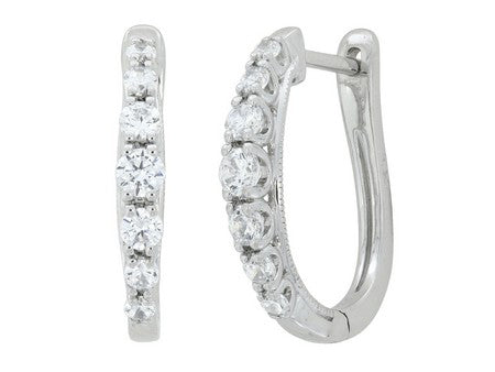 14Kt White Gold Graduated Diamond Hoop Earrings