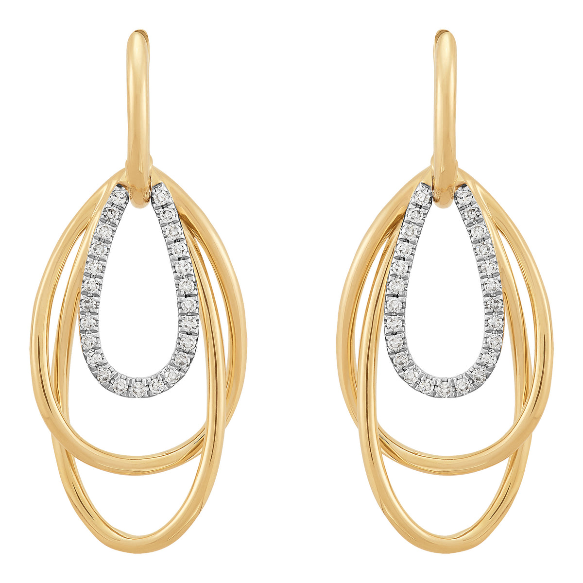 14Kt Yellow Gold Triple Oval Dangle Earrings with .30Cttw Natural Diamonds