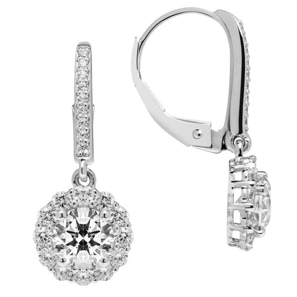 18Kt White Gold Dangle Halo Earrings With 2.05cttw Round Natural Diamonds