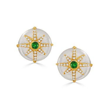 Doves 14Kt Yellow Gold White Orchid Stud Earrings