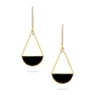 Doves 18Kt Yellow Gold Checker-Cut Black Onyx Gatsby Drop Earrings