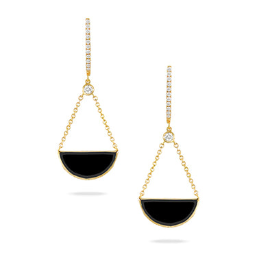 Doves 18Kt Yellow Gold Checker-Cut Black Onyx Gatsby Drop Earrings