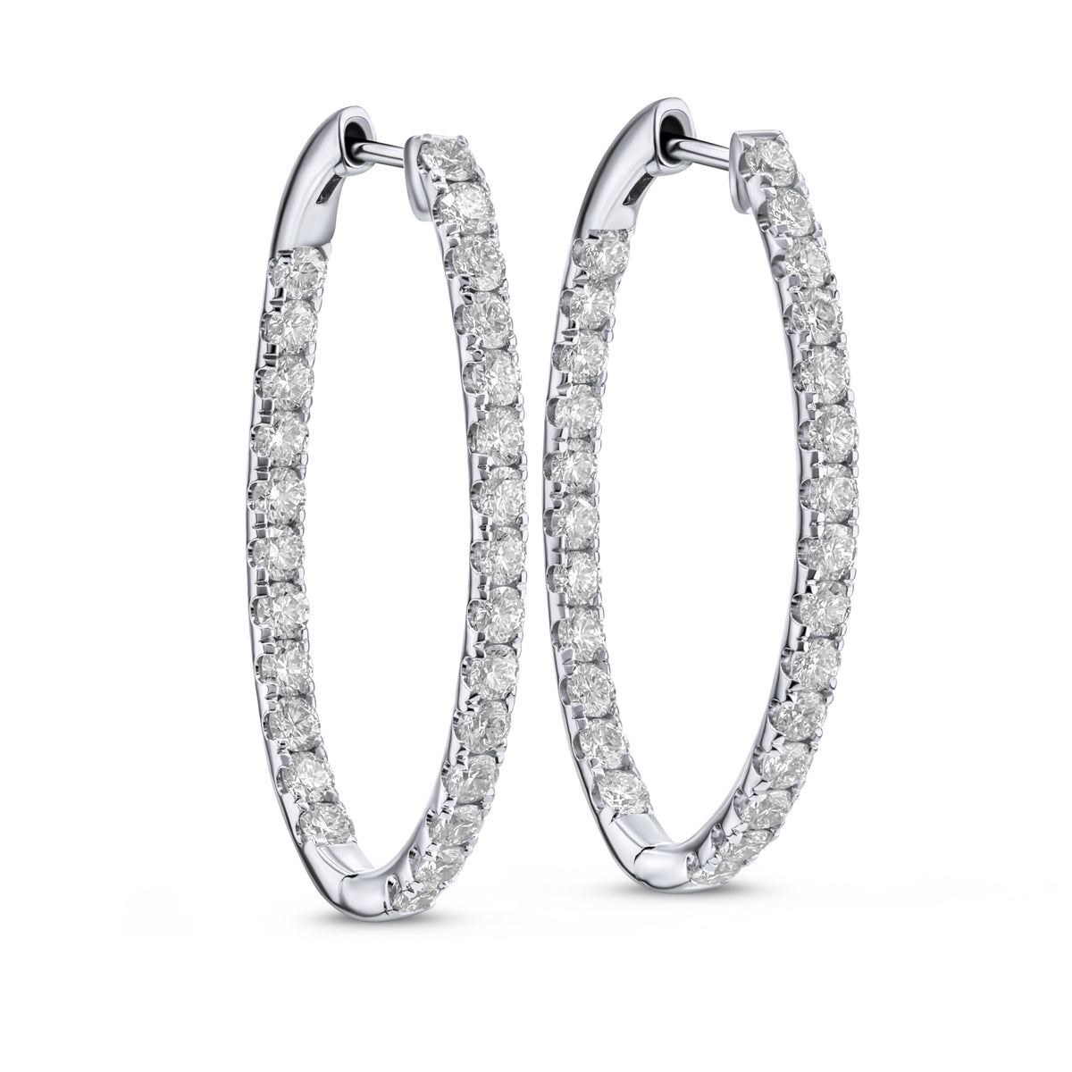 Fire & Ice 18Kt White Gold Oval Inside / Outside Hoop Earrings