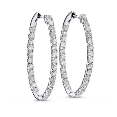 Fire & Ice 18Kt White Gold Oval Inside/Outside Natural Diamond Hoop Earrings