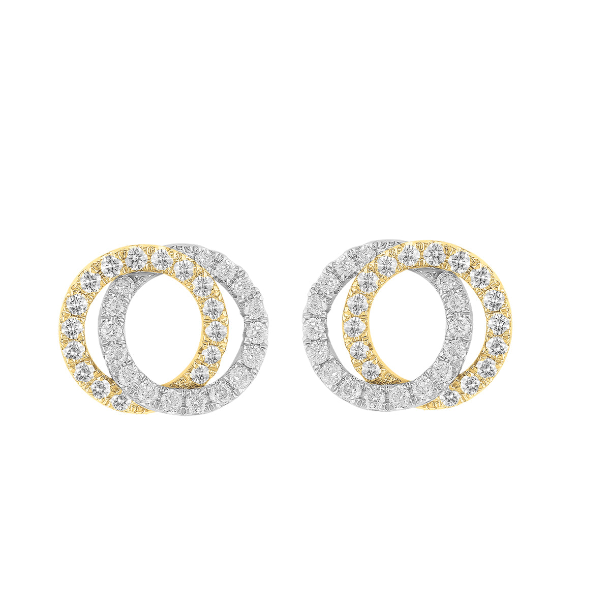 14KT White and Yellow Gold You & Me Interlocking  Circle Stud Earrings