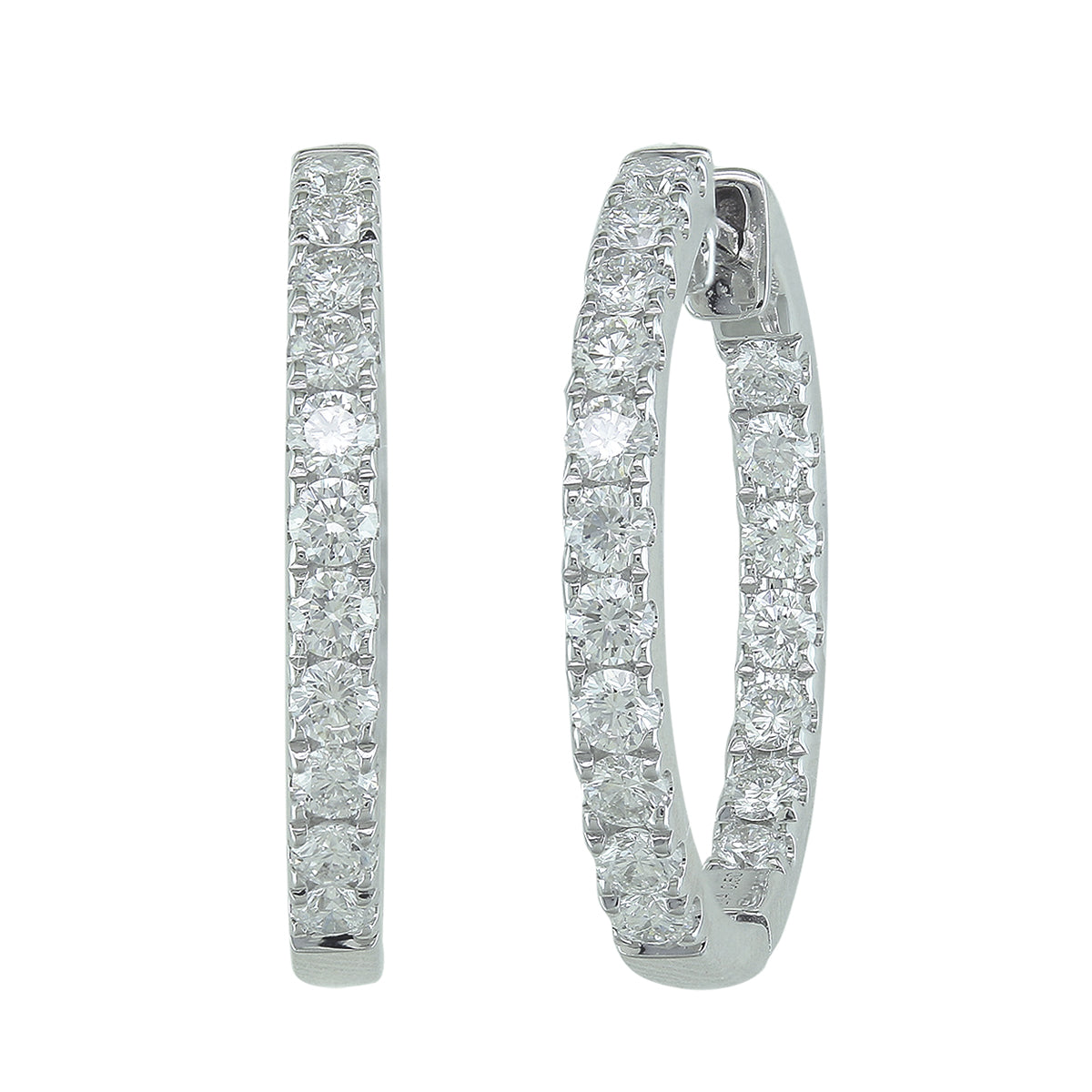 14Kt White Gold 19mm Hoop Earrings with Diamonds