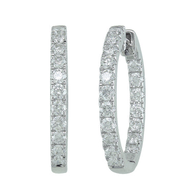 14Kt White Gold 19mm 1.04cttw Diamond Hoop Earring