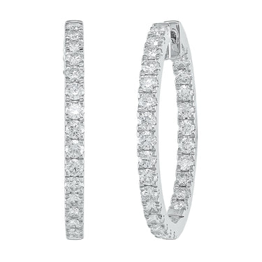 14Kt White Gold 25mm Inside / Outside Hoop Earrings with 1.55cttw Round Natural Diamonds