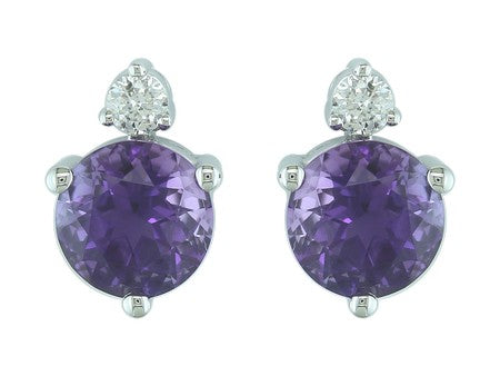 14Kt White Gold Stud Earring With .91cttw Amethyst and Diamond Accent