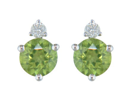 14Kt White Gold Stud Earrings With 1.19cttw Peridot And Accent Diamonds