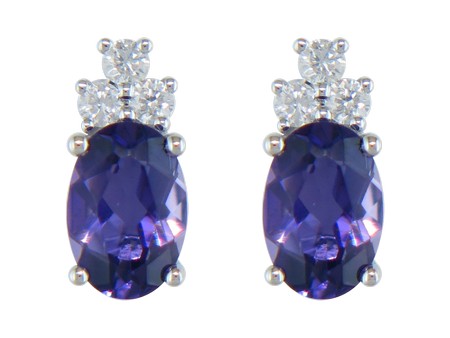 14Kt White Gold Stud Earrings With .79cttw Oval Amethyst & .11cttw Diamond Accents