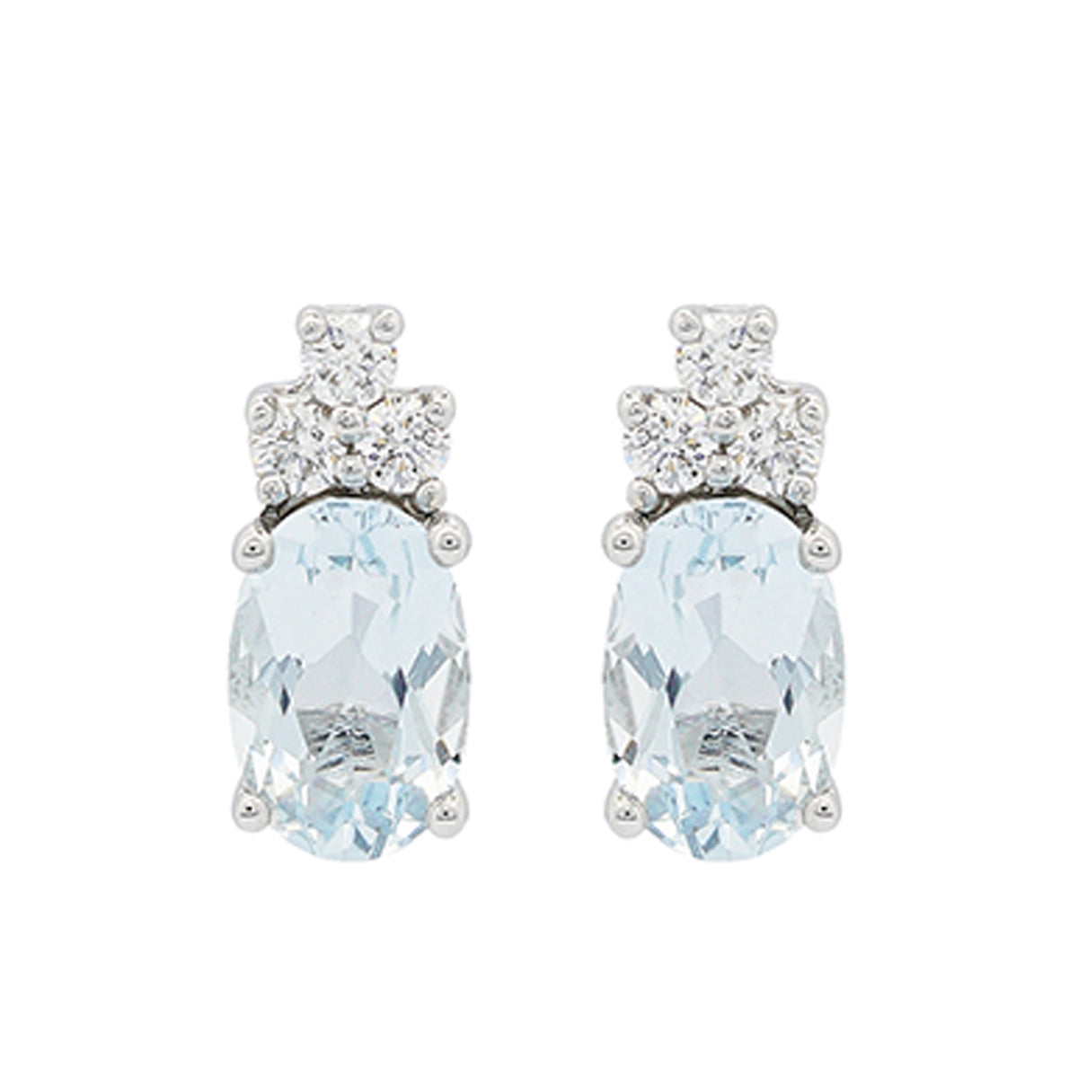 14Kt White Gold Stud Earrings with 2 Oval Aquamarine and Natural Diamond Earrings