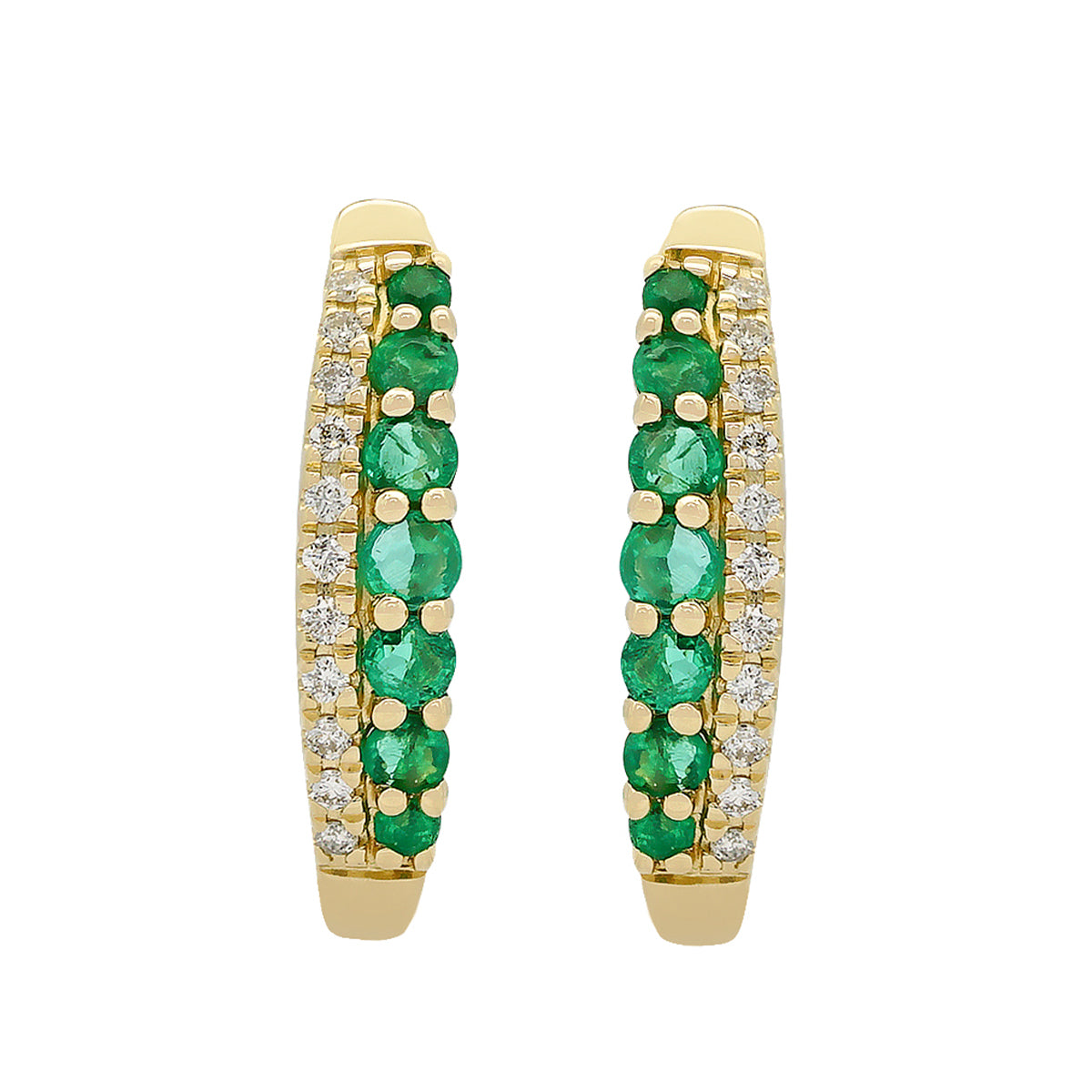 14Kt Yellow Gold Hoop Earrings With Natural Emeralds and Diamonds