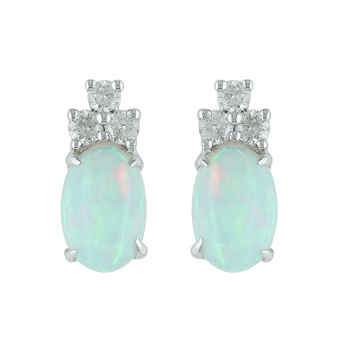 14Kt White Gold Stud Earrings With .72cttw Opal & .11cttw Diamonds