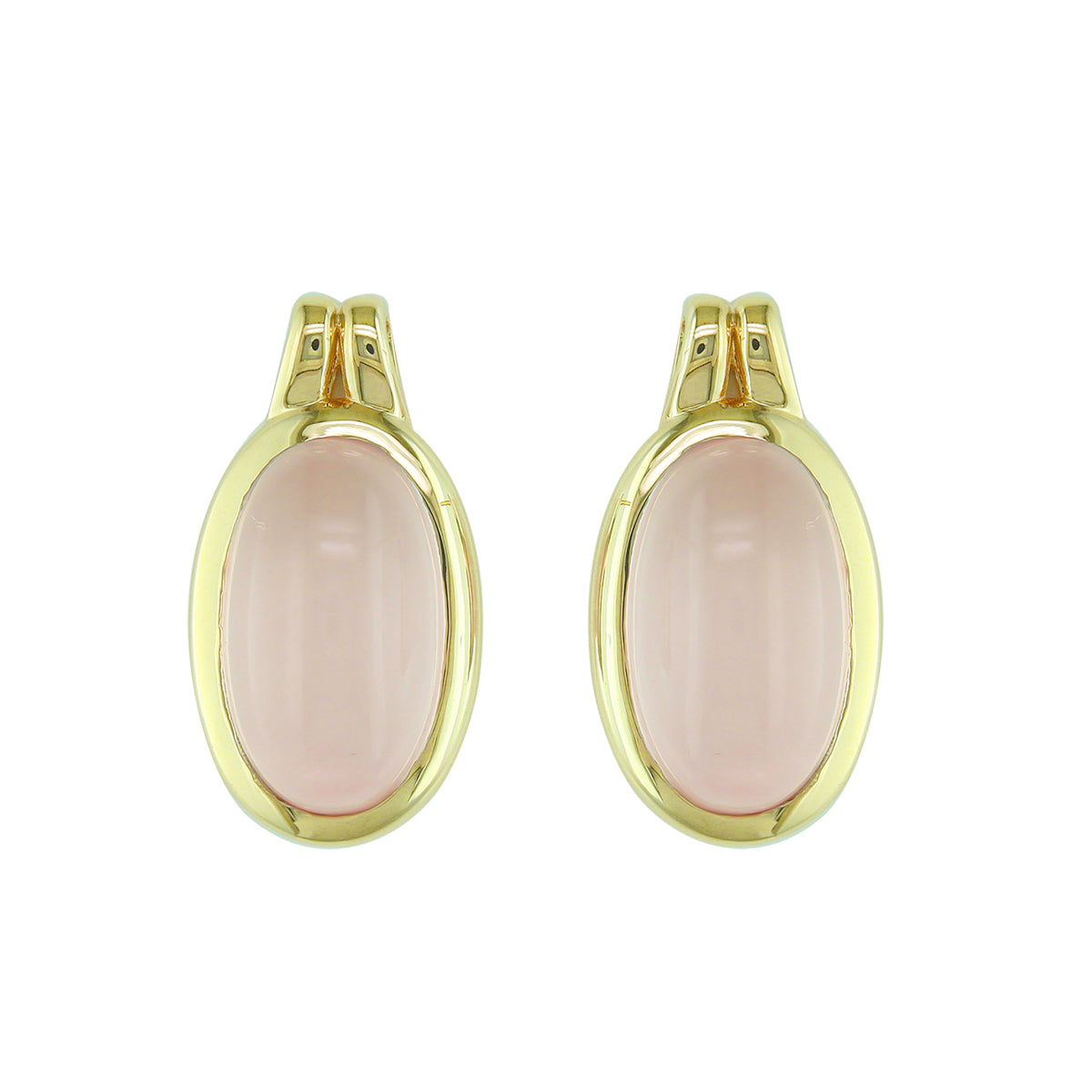 14Kt Yellow Gold Oval Bezel Stud Earrings With Rose Quartz