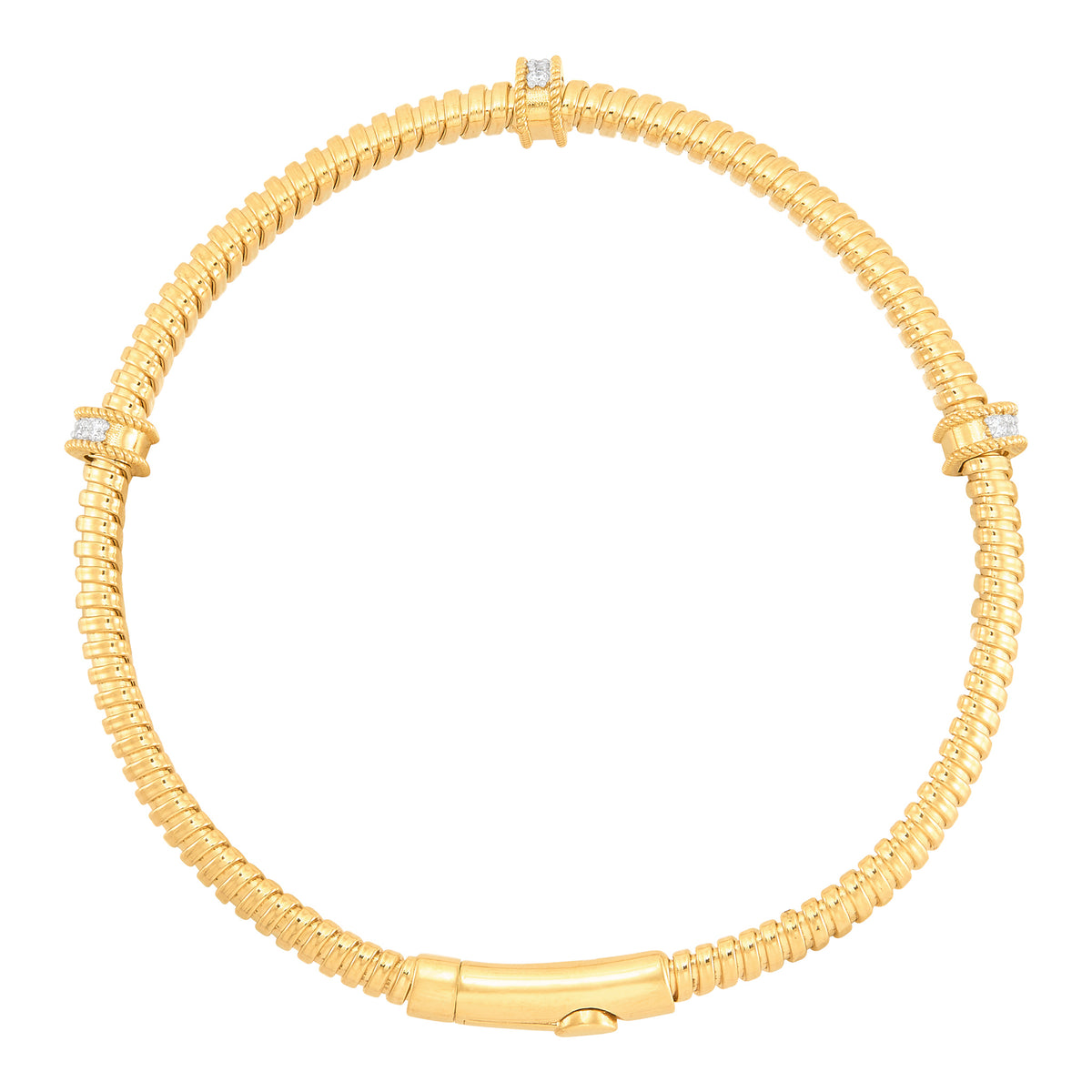 14Kt Yellow Gold 5mm Tubogas Bracelet with .07Cttw Natural Diamonds