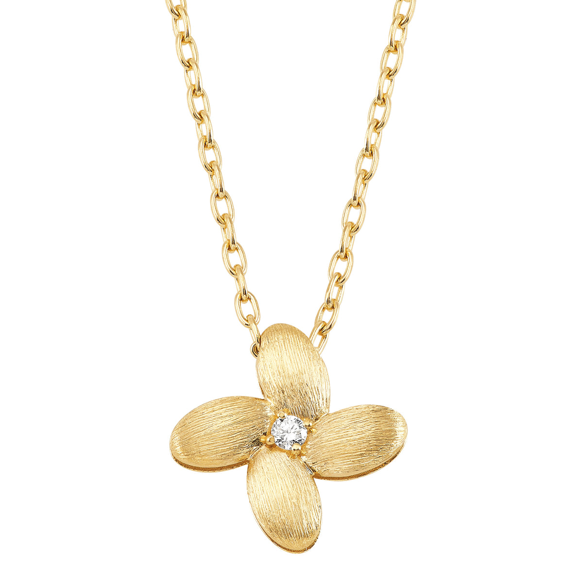 14Kt Yellow Gold Satin Flower with .04Ct Diamond Accent