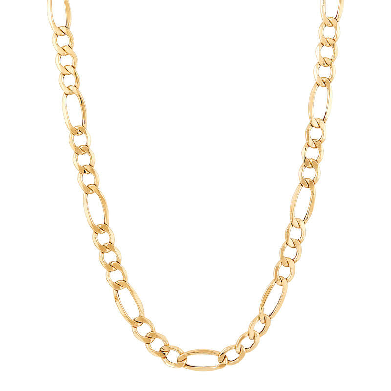 14Kt Yellow Gold Semi-Solid 7.2mm 22" Bevel Figaro Chain Necklace