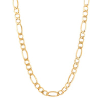 14Kt Yellow Gold Semi-Solid 7.2mm 22" Bevel Figaro Chain Necklace