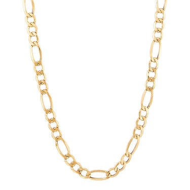 14Kt Yellow Gold Semi-Solid 7.2mm 22" Bevel Figaro Chain Necklace
