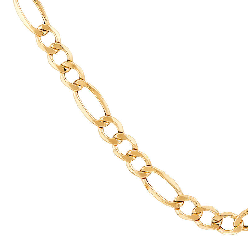 14Kt Yellow Gold Semi-Solid 7.2mm 22" Bevel Figaro Chain Necklace