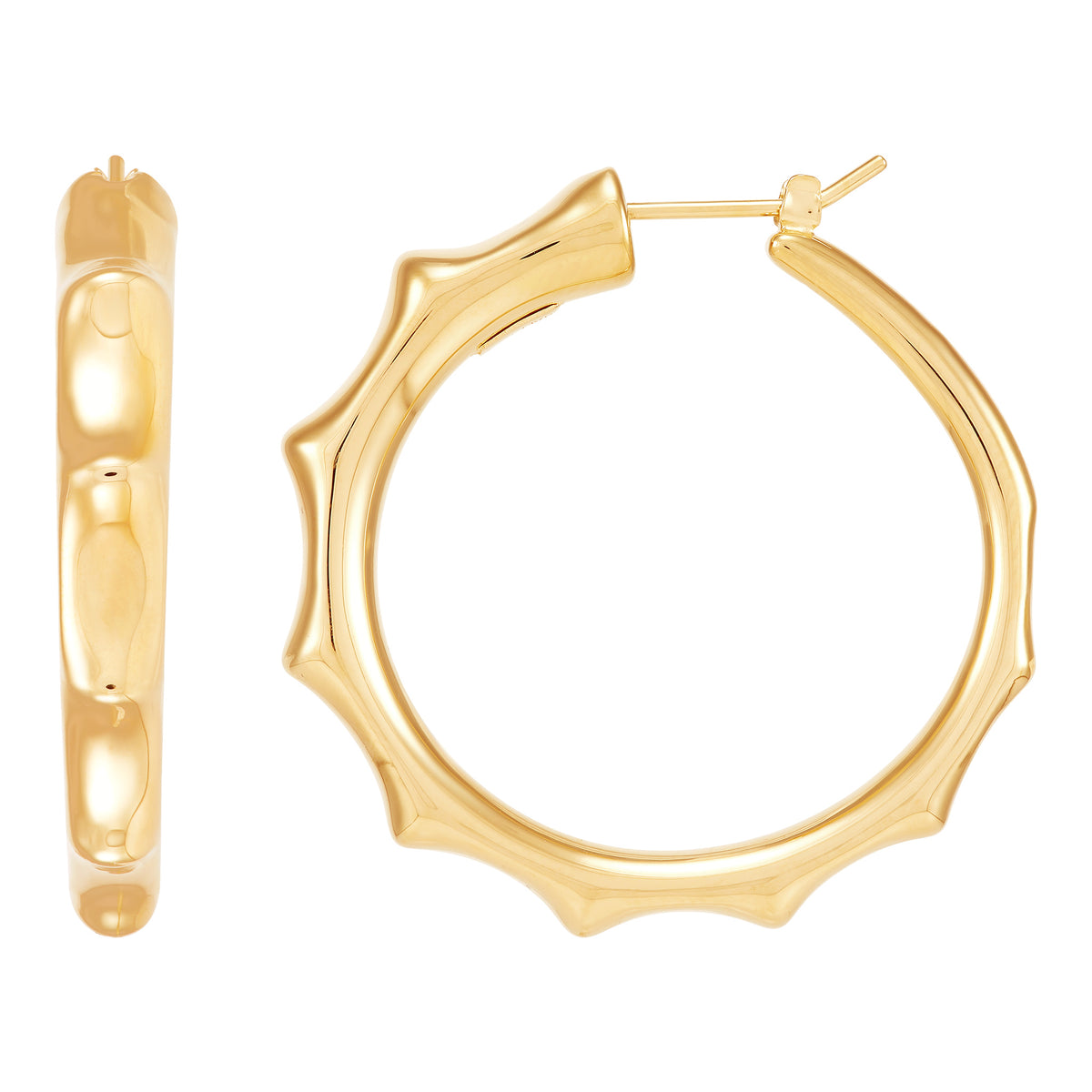 14Kt Yellow Gold 38mm Polished Octagon Hoop Earrings