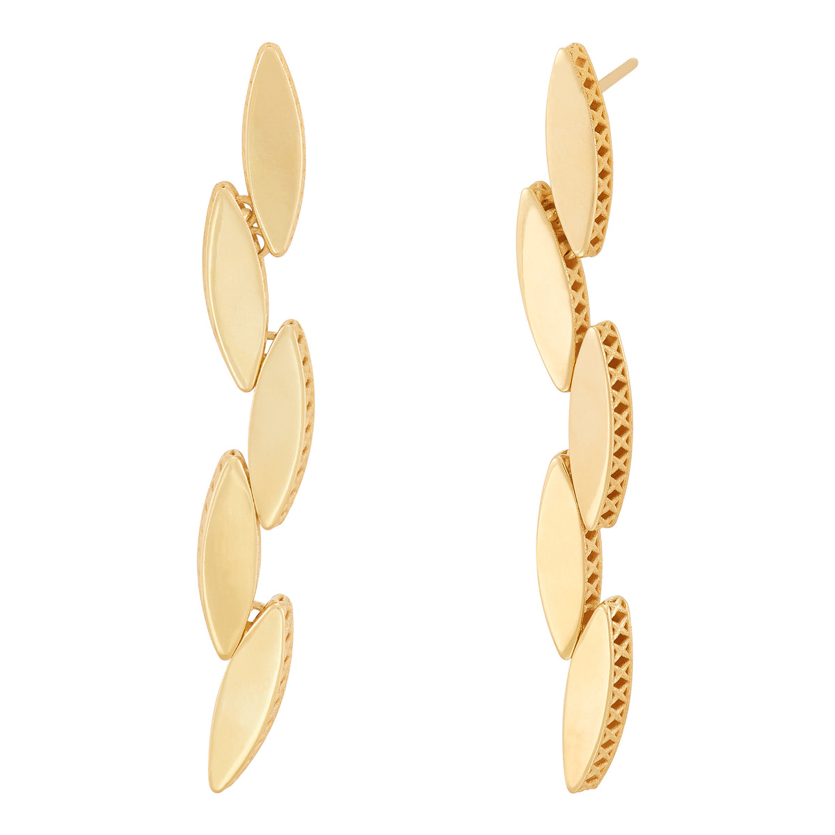 14Kt Yellow Gold Dangle Earrings with Satin Finish Marquise Shapes