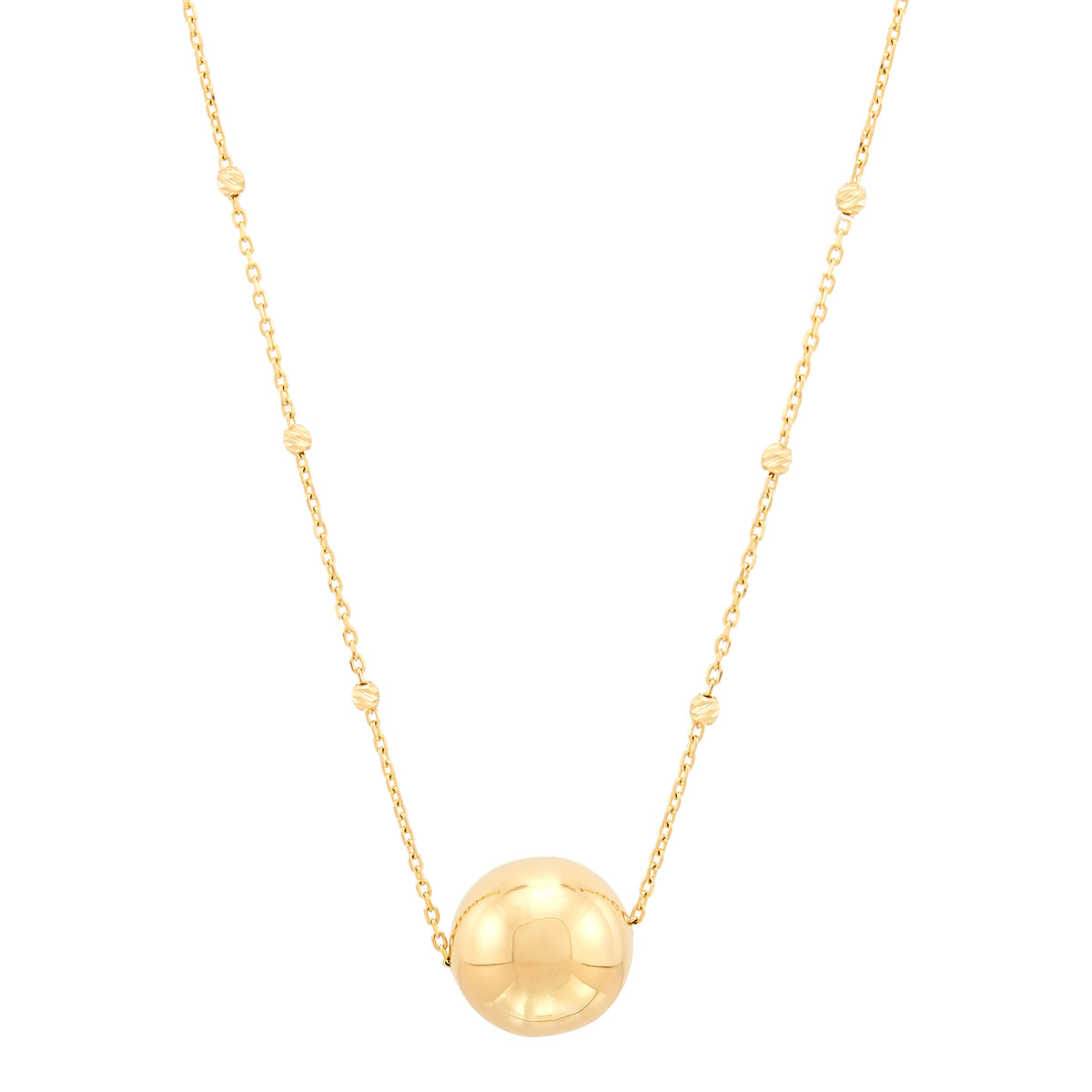 14Kt Yellow Gold 18" Tin Cup Style Necklace with 12.8mm Polished Bead