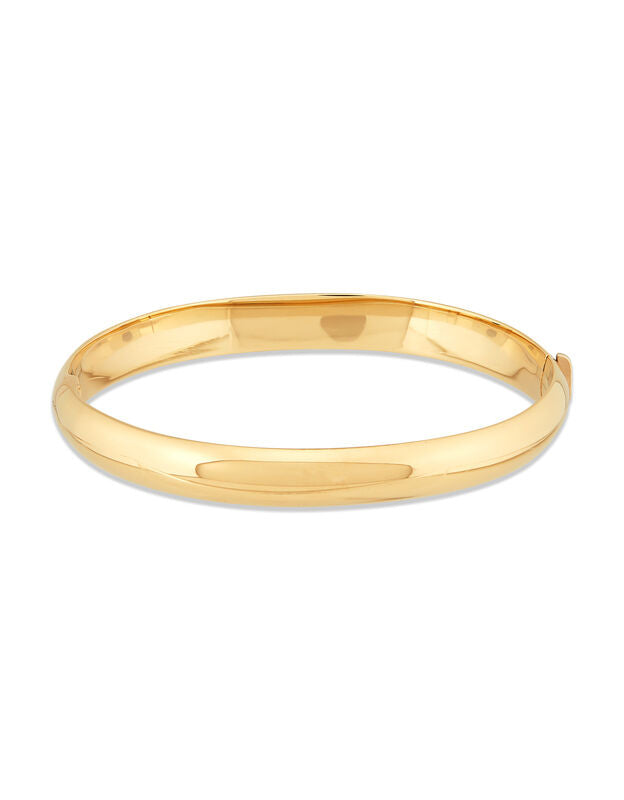 14Kt Yellow Gold 9mm Polished Oval Tube Hinge Bangle Bracelet