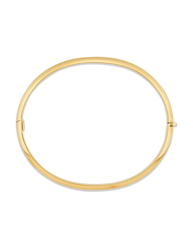 14Kt Yellow Gold 9mm Polished Oval Tube Hinge Bangle Bracelet