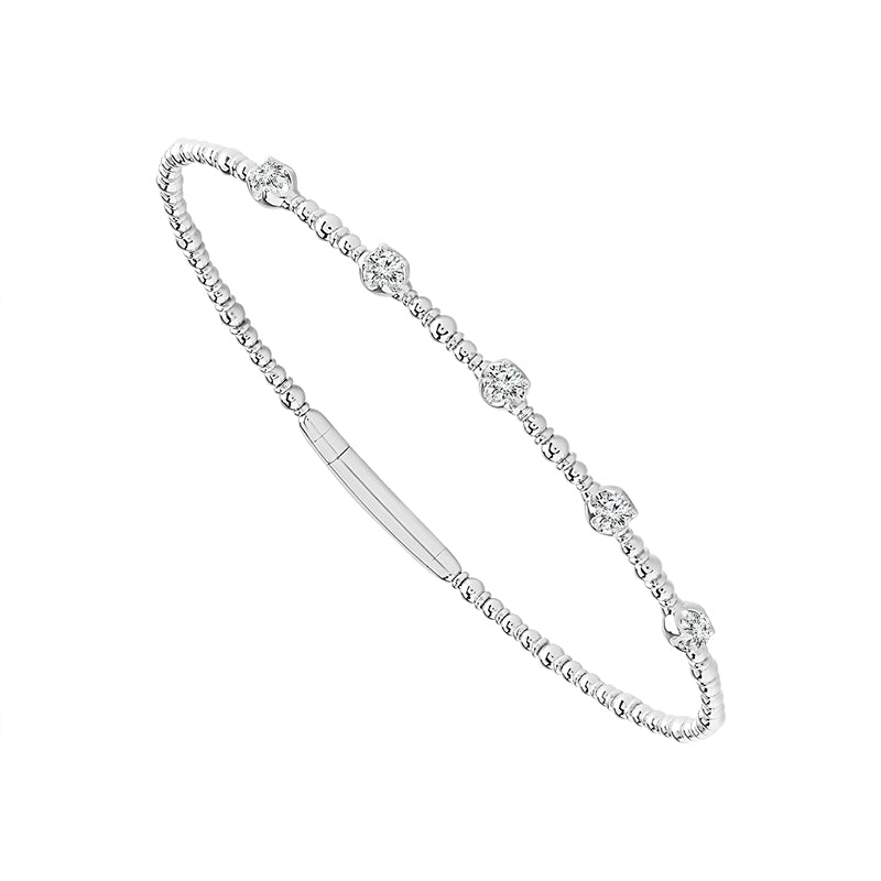 14Kt White Gold Flex Bangle Bracelet With .30cttw Natural Diamonds