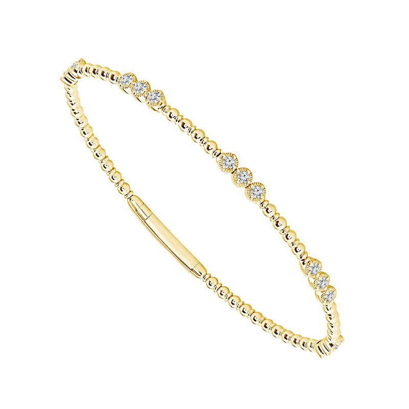 14Kt Yellow Gold Beaded Flex Bangle Bracelet With.50cttw Natural Round Diamonds