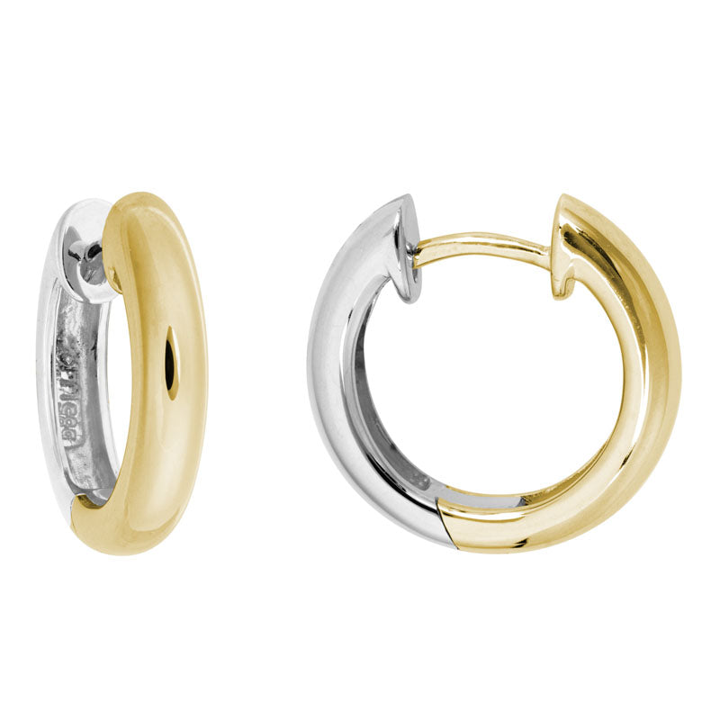 Lasker Lux14Kt Yellow And White Gold 15.2mm Reversible Hinged Hoop Earrings