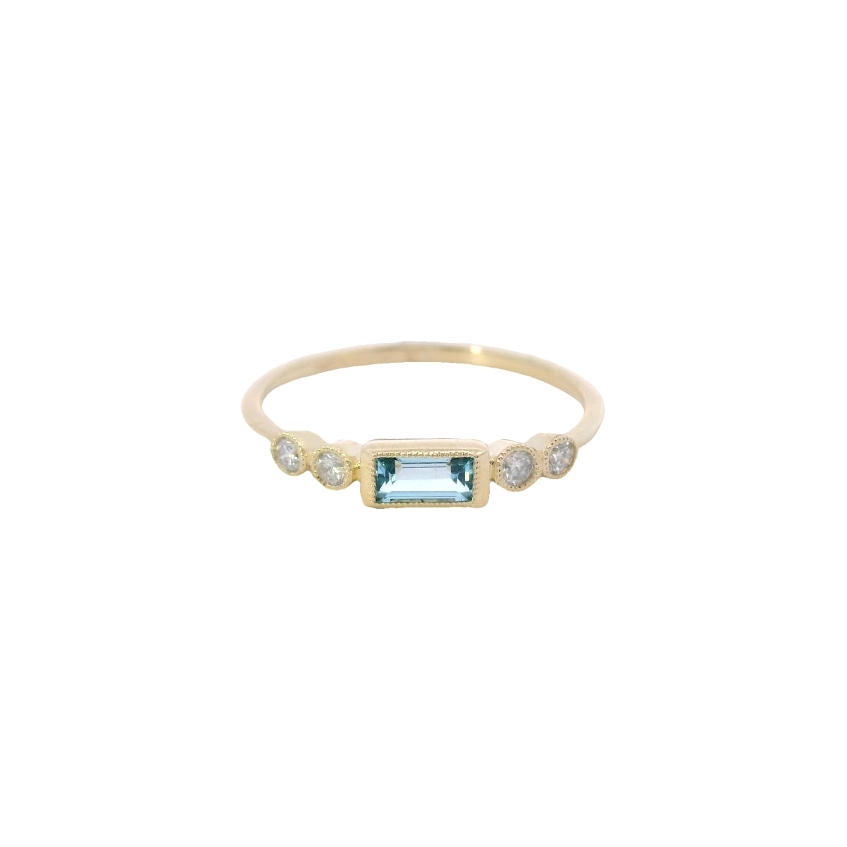 10Kt Yellow Gold Ring with Bezel Set Emerald Cut Swiss Blue Topaz