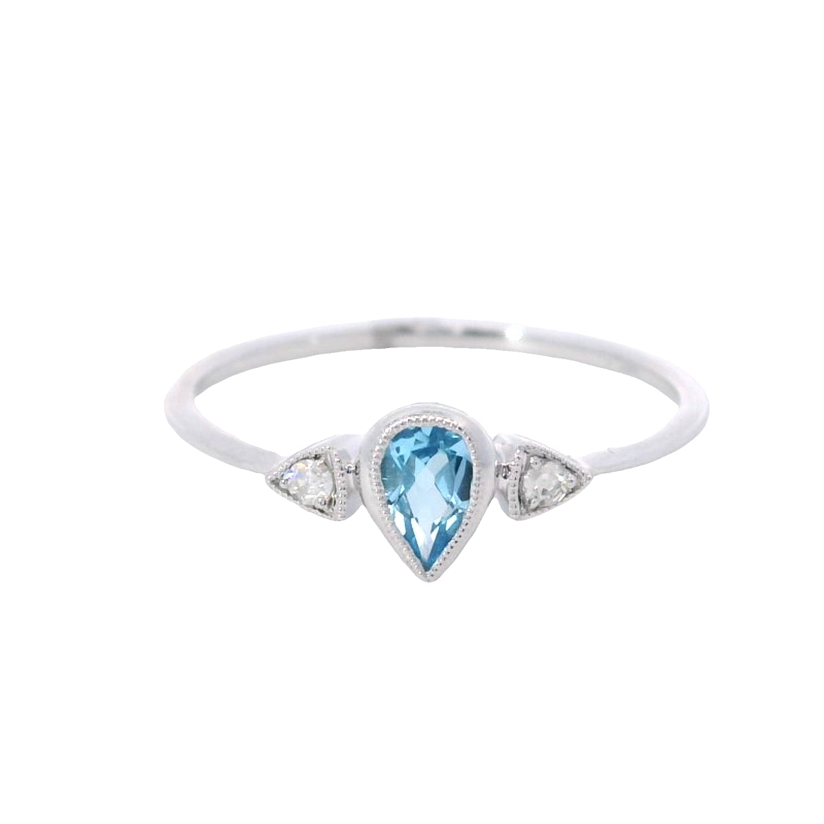 10Kt White Gold Ring with Bezel Set Pear Shaped Swiss Blue Topaz