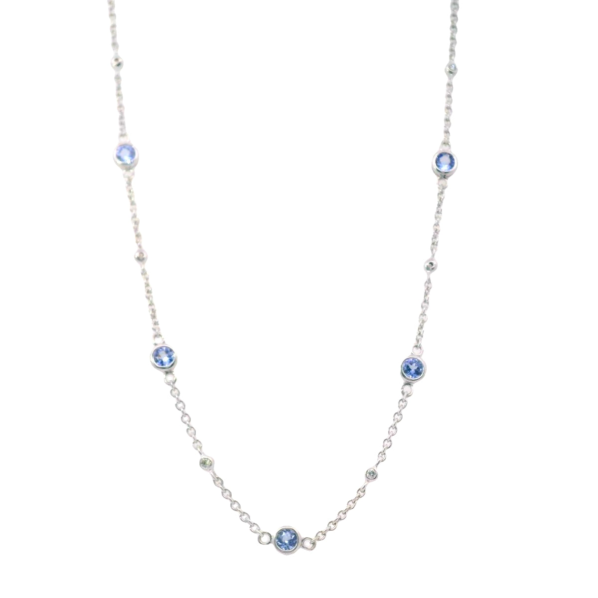 14Kt White Gold Diamonds by the Yard Adjustable 18" Necklace with Tanzanite