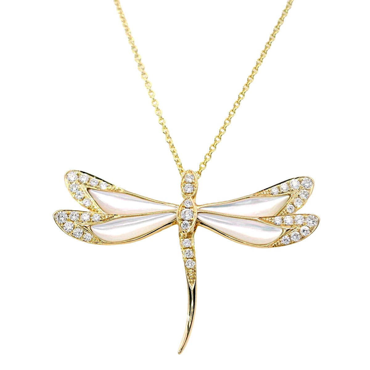 14Kt Yellow Gold Dragonfly Pendant in Mother of Pearl