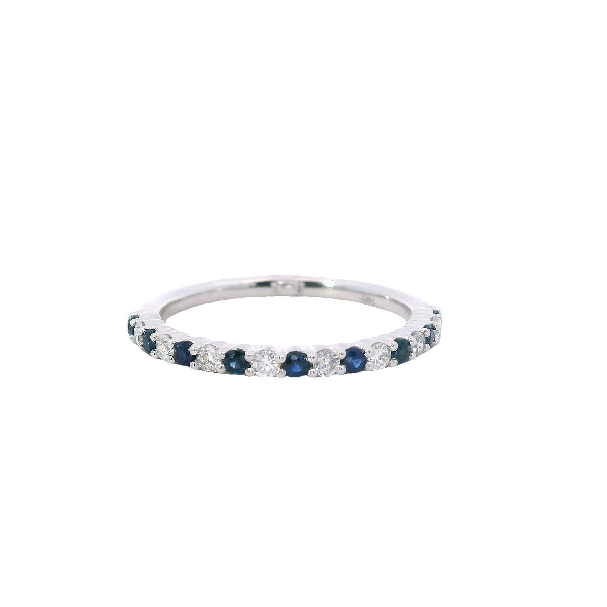 14Kt White Gold Anniversary Band with Alternating Natural Diamonds and Sapphires