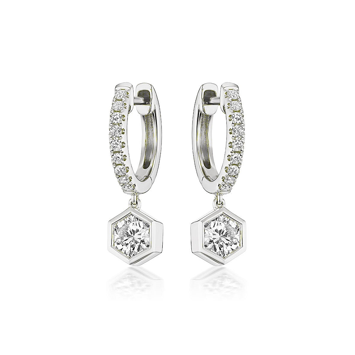 Lasker Hex Collection 18Kt White Gold Huggie Drop Earrings