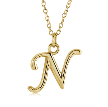 Veloria Gold Plated Stainless Steel Cursive Initial N Pendant