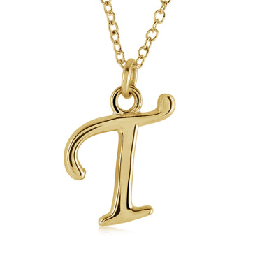 Veloria Gold Plated Stainless Steel Cursive Initial T Pendant