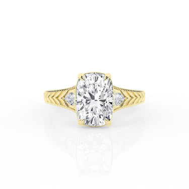 Lasker Big Rocks 14Kt Yellow Gold Engraved Vintage-Inspired Ring With 3.08ct Elongated Cushion Lab-Grown Diamond