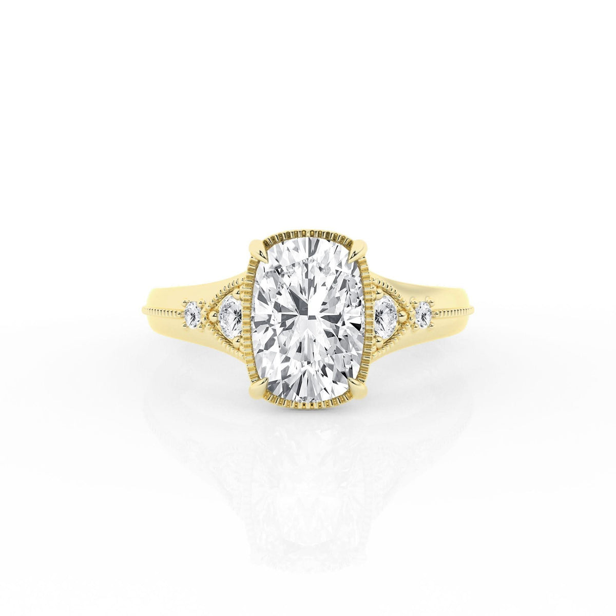 Lasker Big Rocks 14Kt Yellow Gold Vintage Collection Ring With 3.11ct Lab-Grown Elongated Cushion Center Diamond